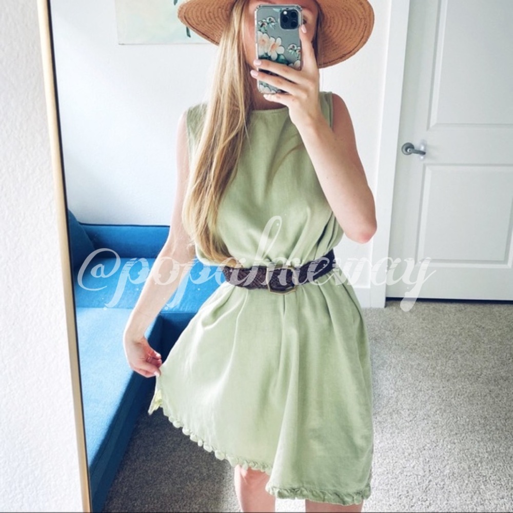 Vintage Sage Green Sleeveless Linen Dress